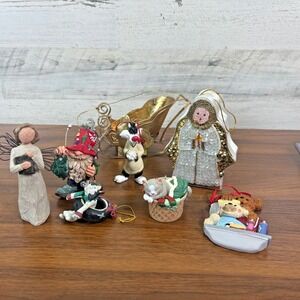 Vintage Christmas Ornaments Looney Toons and Willow Tree more Resin Lot of 8